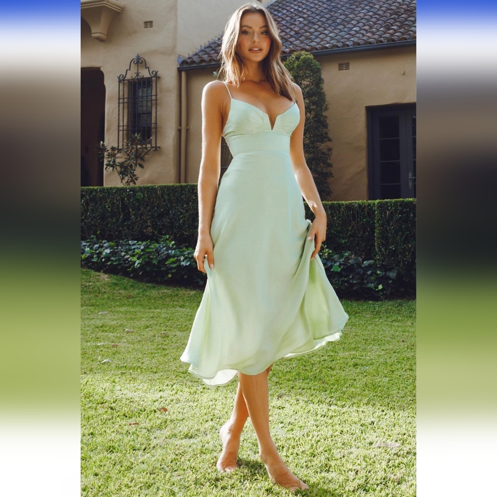 Selfie Leslie Lake Como Fitted Bodice Cami Strap Midi Dress Avocado SIZE XL